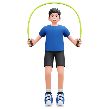 Young Boy Doing Exercise Using Skipping Rope  3D Illustration