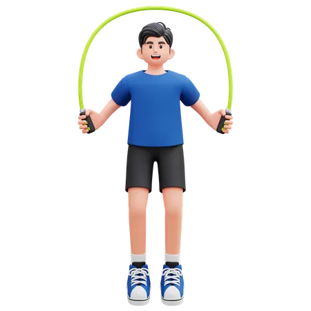 Young Boy Doing Exercise Using Skipping Rope  3D Illustration