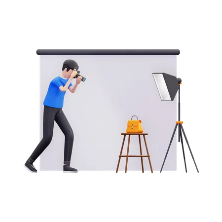 Young boy doing product photography  3D Illustration