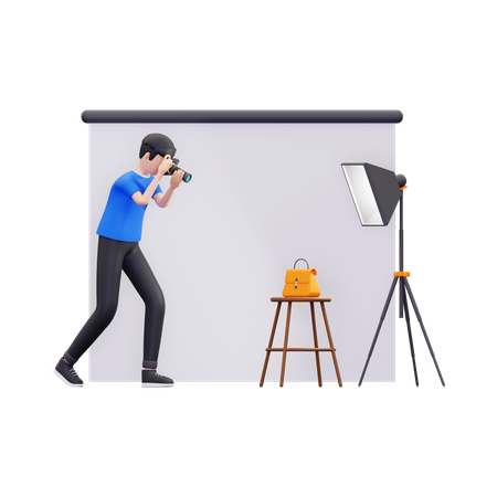 Young boy doing product photography  3D Illustration