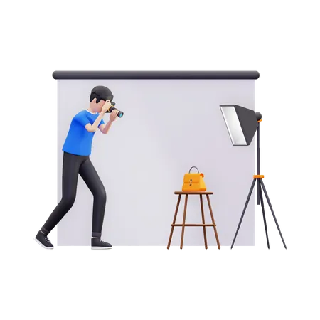 Young boy doing product photography 3D Illustration