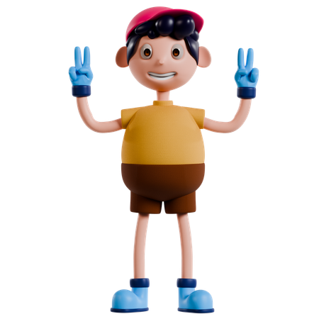 Young Boy Doing Victory Pose  3D Illustration
