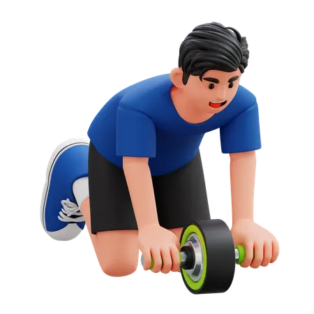 ダンベルでトレーニングをする少年  3D Illustration