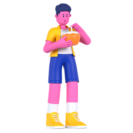 Young boy drinking Coconut  3D Icon