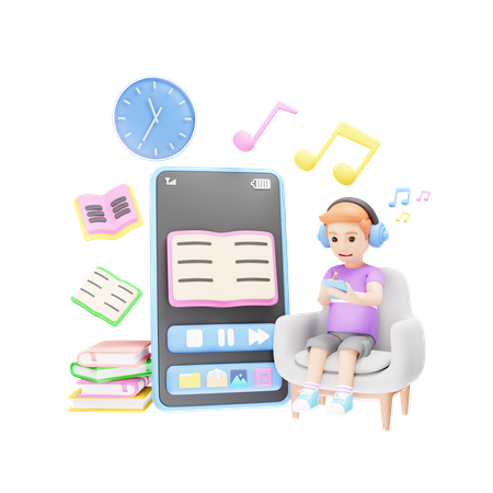Young Boy Enjoy and Learning from Digital Library  3D Icon