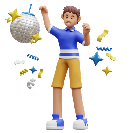 Young Boy Enjoying Dance Party  3D Illustration