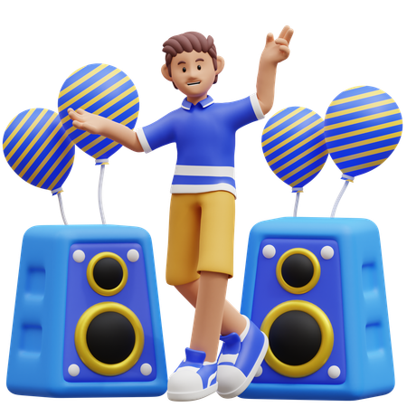 Young Boy Enjoying Music Party  3D Illustration