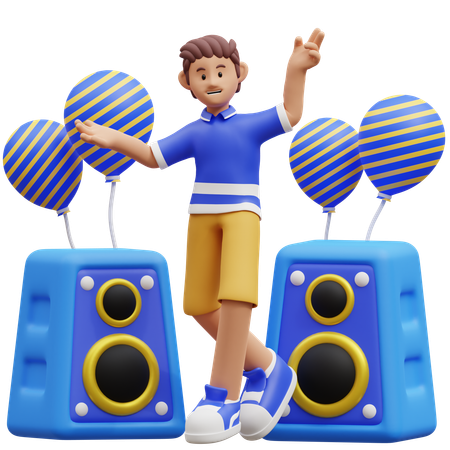 Young Boy Enjoying Music Party  3D Illustration