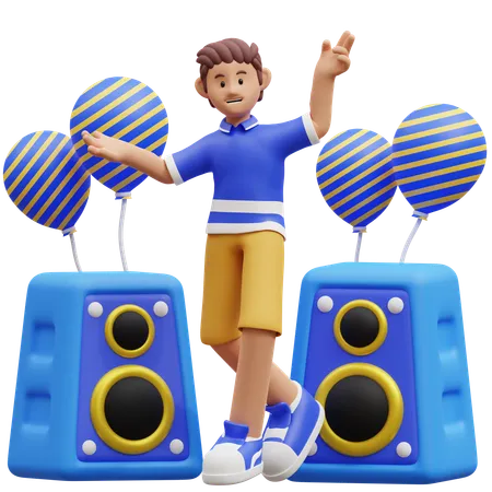 Young Boy Enjoying Music Party  3D Illustration