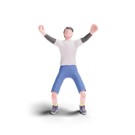 Young boy enjoying with open arms 3D Illustration