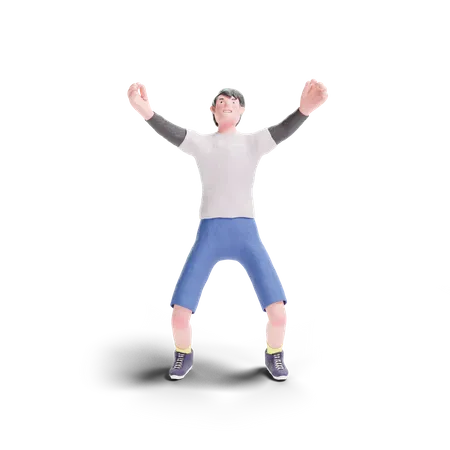 Young boy enjoying with open arms  3D Illustration