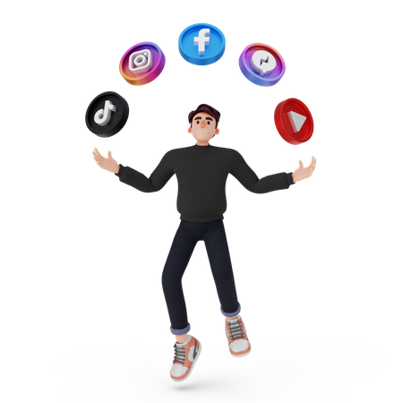 Young boy enjoying with social media app  3D Illustration