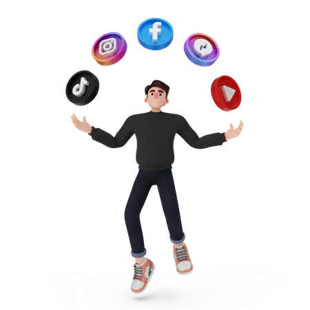 Young boy enjoying with social media app  3D Illustration