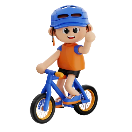 自転車レースに興奮する少年  3D Illustration