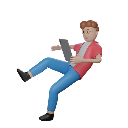 Young Boy Floating In Air With Tablet  3D Illustration