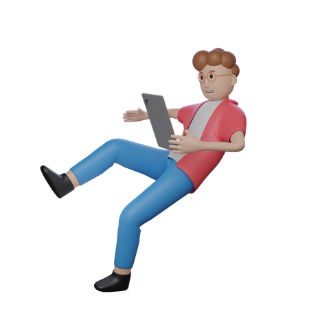 Young Boy Floating In Air With Tablet 3D Illustration