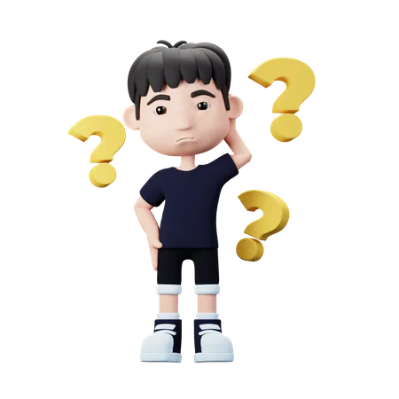 Young Boy getting confuse  3D Illustration