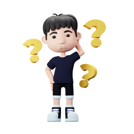 Young Boy getting confuse  3D Illustration