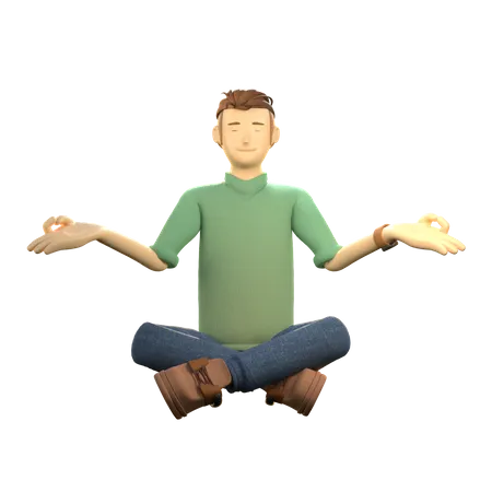 Young boy giving meditation pose  3D Illustration