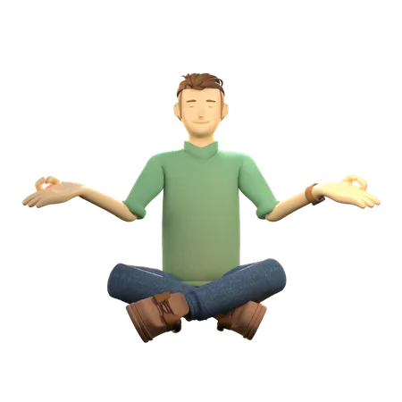 Young boy giving meditation pose 3D Illustration