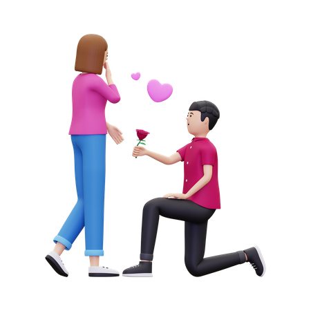 Young boy giving rose to girl  3D Illustration