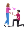 Young boy giving rose to girl