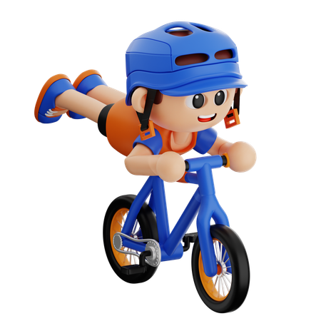 Young Boy Giving Superman Pose With Bicycle  3D Icon