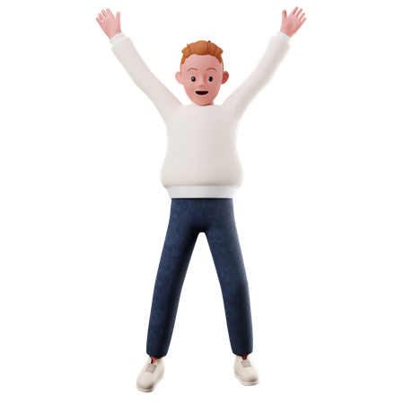 Young Boy Happily Jumping In The Air  3D Illustration