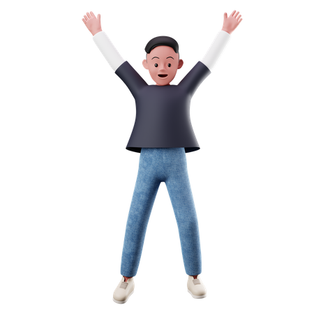 Young Boy Happily Jumping In The Air  3D Illustration