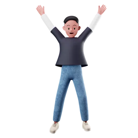 Young Boy Happily Jumping In The Air  3D Illustration