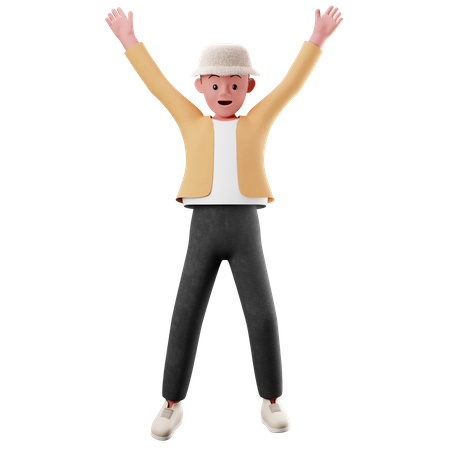 Young Boy Happily Jumping In The Air  3D Illustration