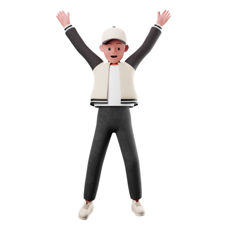 Young Boy Happily Jumping In The Air  3D Illustration