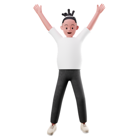 Young Boy Happily Jumping In the air  3D Illustration