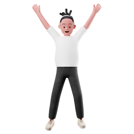 Young Boy Happily Jumping In the air  3D Illustration