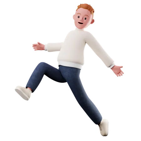 Young Boy Happily Jumping In The Air  3D Illustration