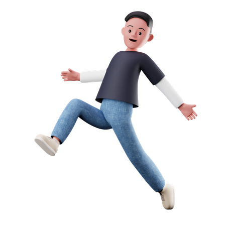 Young Boy Happily Jumping In The Air  3D Illustration