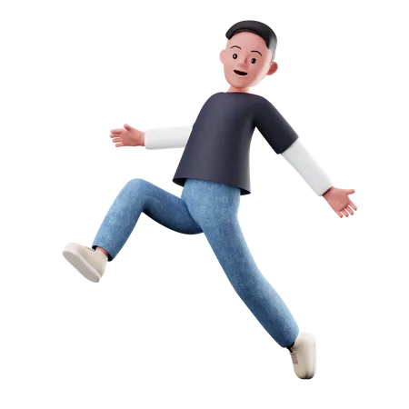 Young Boy Happily Jumping In The Air  3D Illustration