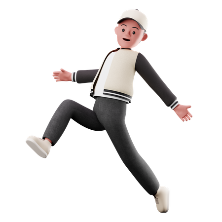 Young Boy Happily Jumping In The Air  3D Illustration