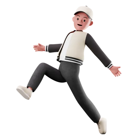 Young Boy Happily Jumping In The Air  3D Illustration