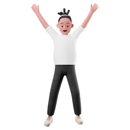 Young Boy Happily Jumping In the air 3D Illustration