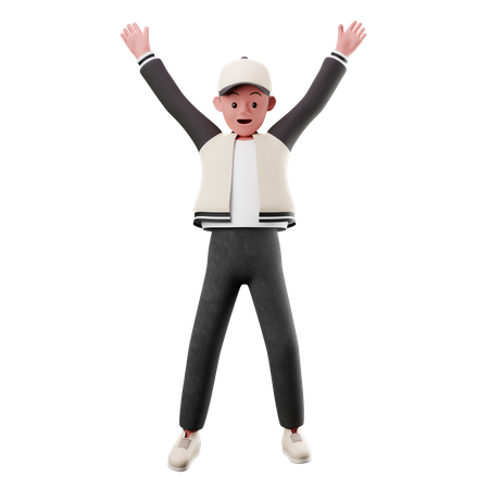 Young Boy Happily Jumping In The Air 3D Illustration
