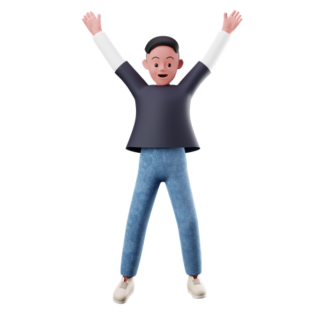 Young Boy Happily Jumping In The Air 3D Illustration
