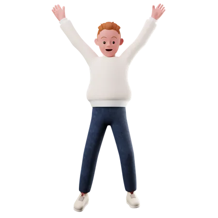 Young Boy Happily Jumping In The Air  3D Illustration