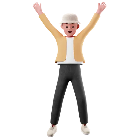 Young Boy Happily Jumping In The Air  3D Illustration