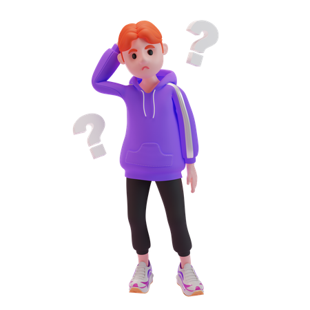 Young boy having doubt  3D Illustration