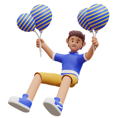 Young Boy Holding Balloons  3D Illustration