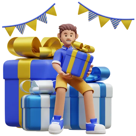 Young Boy Holding Gift  3D Illustration