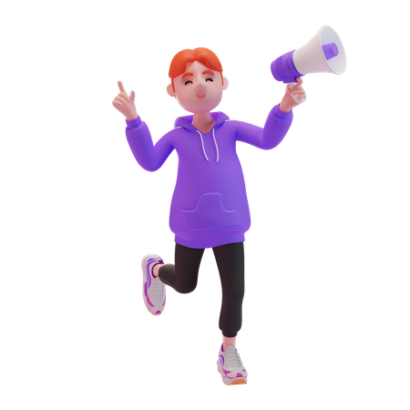 Young boy holding megaphone and feeling happy  3D Illustration