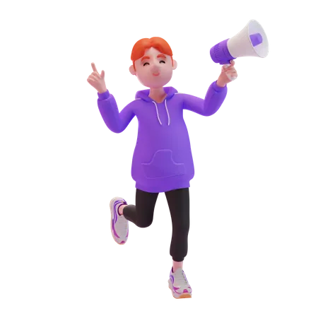 Young boy holding megaphone and feeling happy  3D Illustration