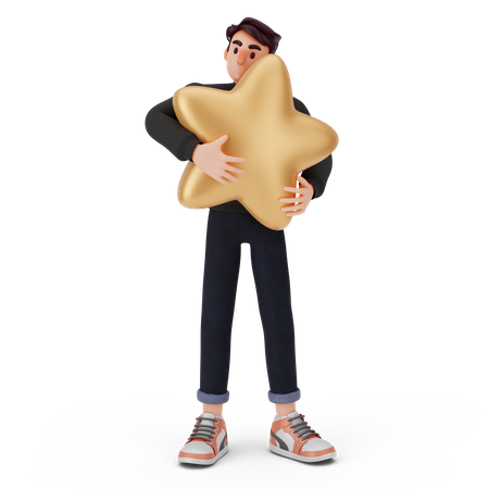 Young boy holding star  3D Illustration